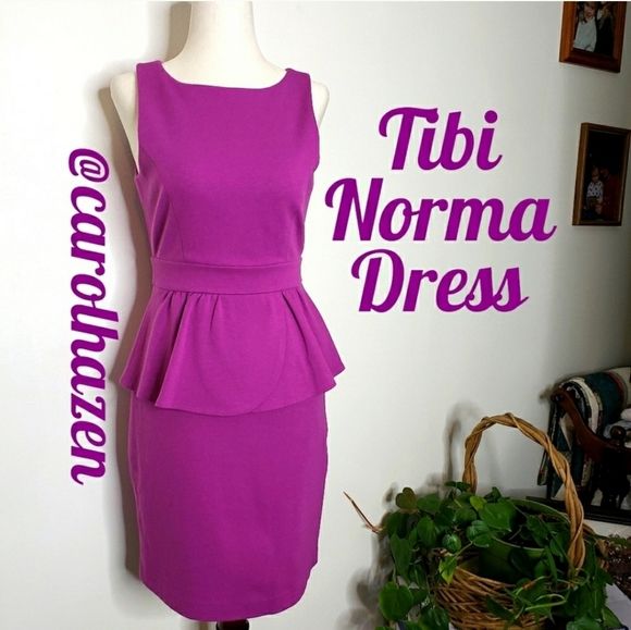 Tibi Norma Chic Jersey Knit Peplum Dress Casual Office Barbiecore Spring Luxury - Picture 9 of 16